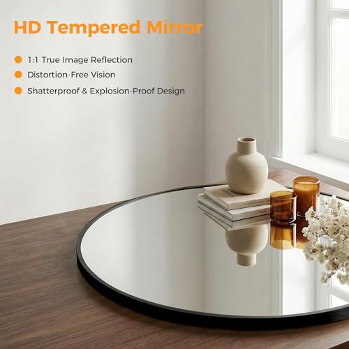 OLIXIS 20 Inch Black Round Bathroom Wall Mirror, Round Bathroom Mirrors for Over Sink, Circle Mirror with Tempered Glass for Home Decor, Entryway, Bedroom, Vanity, Shatterproof& Crystal-Clear - color: Black-round, size: 20"L x 20"W