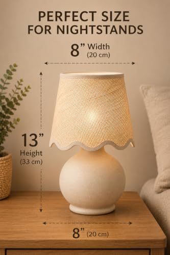 Benton Ceramic Table Lamp with Fabric Shade – 13" Bedside Accent Lamp for Bedroom, Living Room & Nightstand (Beige Cream) - color: Beige Cream