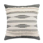 MOCOFO 16" Cream White Grey Woven Tufted Tassel Cushion Cover Fringe Pillow Sofa Couch Throw Bohemian Embroidered Cover ONLY (Gray 18‘’)