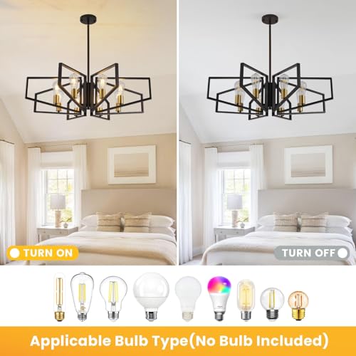 Black and Gold Chandelier, 8-Light Farmhouse Dining Room Light Fixture, Geometric Pendant Lights Kitchen Island, Modern Industrial Chandelier for Living Room, Bedroom, Foyer, Stairway, Entryway - color: 01-Black and Gold-8 Lights