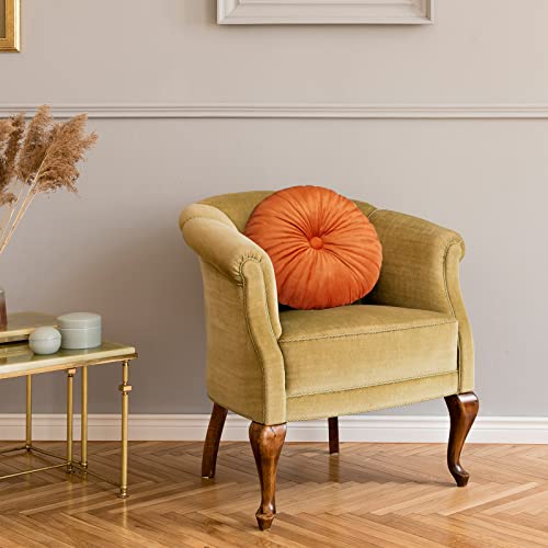 Namalu 2 Pcs Round Throw Pillow 13.8 Inch Decorative Round Velvet Floor Pillows Pumpkin Throw Pillows with Center Button for Thanksgiving Home Decor Living Room Sofa Couch Bed Chair (Burnt Orange) - color: Orange