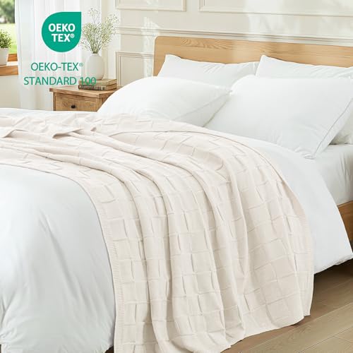 Whale Flotilla Checkered Knit Throw Blanket for Couch, Soft Decorative Knitted Blankets for Sofa Bed, Lightweight Cozy Throws for Spring Summer, 50x60 Inch, Ivory - color: White, size: 50x60 Inch