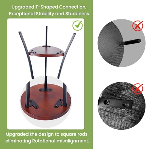 2-Tier Tall Plant Stand Indoor Outdoor, Round Wooden Corner Plant Shelf with Walnut Panel & Black Metal Frame, Modern Flower Pot Holder Rack for Living Room, Balcony, Patio Decor