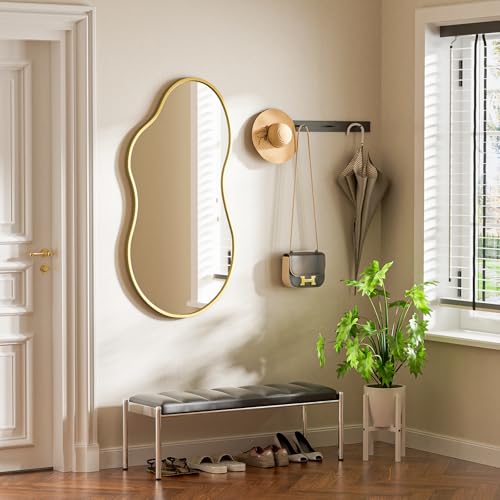 36”x 24” Gold Irregular Wall Mirror, Bathroom Asymmetrical Mirror, Metal Framed, Modern Decorative Mirrors for Wall, Bathroom Living Room Entryway (Horizontal/Vertical) - color: Gold, size: 36"L x 24"W