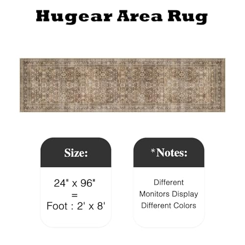 HUGEAR 2x8 Runner Rug Hallway Vintage Brown Machine Washable Retro Floral Low Pile Carpet Vacuumable Distressed Long Throw Rug Bedroom Office Bathroom Kitchen Laundry Non Slip Soft Lightweight - color: Retro | Brown, size: 2' x 8' (Runner)
