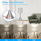 3 Way Touch Control Table Lamp, Dimmable Bedside Desk Lamp with Metal Base Modern Nightstand Lamp Stylish Grey Shade Simple Side Table Lamp for Bedroom, Living Room, Office or Den LED Bulb Included - color: Silver Base with Gray Shade