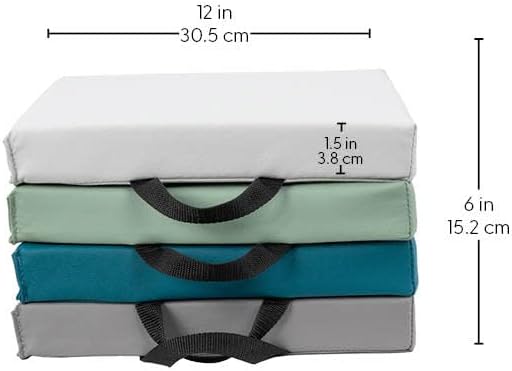 FDP SoftScape 12 inch Square Toddler Floor Cushions with Handles Flexible Seating for Daycare, Preschool, Playroom 1.5 inch Deluxe Foam (4-Piece) - Glacier