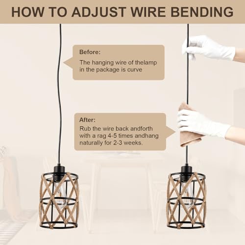 ocioc Hand Woven Hemp Rope Pendant Light, 6.7" Boho Chanderlier Light Fixture, Rattan Cylinder Lamp Shade Lamp, Farmhouse Dome Pendant Lighting for Kitchen Island, Bedroom, Dining Room, Living Room - size: 6.7"