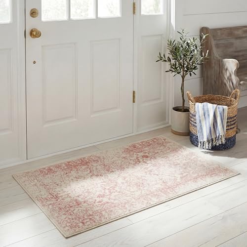 SAFAVIEH Adirondack Collection Accent Rug - 2' x 4', Ivory & Rose, Distressed Vintage Floral Design, Non-Shedding & Easy to Clean, Ideal for Front Door, Kitchen, Entryway, Foyer (ADR109H) - color: Ivory/Rose, size: 2' x 4' (Rectangular)