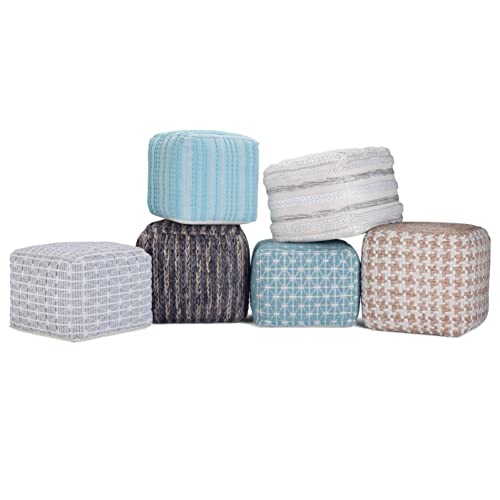 SIMPLIHOME Sommer Square Pouf - 18 inch Wide Upholstered Handloom Woven Cotton Ottoman in Natural, Boho-Style Footstool, Extra Seating or Accent Piece for Living Room or Bedroom, Assembled - color: Natural, style: Cotton Pouf
