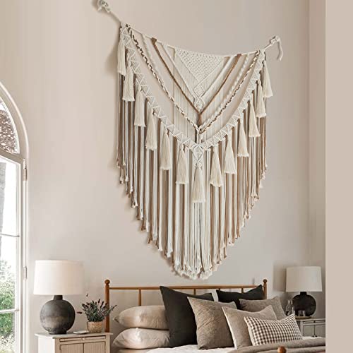 Jakalin Large Macrame Wall Hanging Macrame Wall Decor Boho Panels Handmade Yarn Wall Art Living Room Bedroom Home Decor 47" Wx 55" L - color: Brown