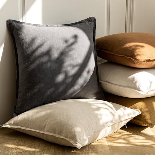 Foindtower Pack of 2, Decorative Linen Soild Throw Pillow Covers Soft Accent Square Cushion Case Boho Farmhouse Pillowcase for Chair Couch Sofa Bedroom Living Room Home Decor 16 x 16 Inch Grey - color: Grey, size: 16" x 16" (Pack of 2)