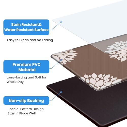 Kitchen Mats for Floor[2PCS], Soft Anti Fatigue Kitchen Rugs for Home, Water Resistant Cushioned Standing Desk Mats, Non-Slip Comfort Mat for Floor, Kitchen, Office, Sink, Laundry,Brown - color: Khaki, size: 17.3" x 59" + 17.3" x 30"