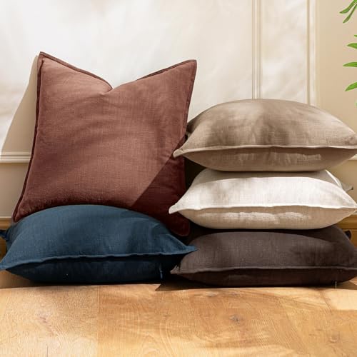 Decorative Linen Solid Throw Pillow Covers 18x18 Inch Set of 2 Rust Red Boho Accent Farmhouse Pillows Modern Neutral Home Decor for Couch Sofa Living Room Bed - color: Autumn Glaze, size: 18" x 18" (Pack of 2)