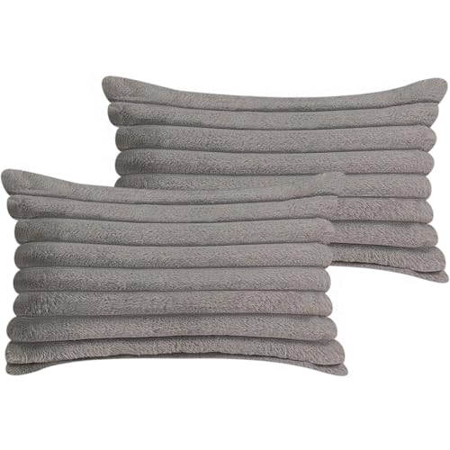 12x20 Throw Pillow Covers Set of 2, Decorative Faux Fur Covers for Bed, Couch Soft Fluffy Pillow Cover with Velvet Back for Living Room, Neutral Home Décor Accent for Sofa - Dark Gray - color: Dark Gray, size: 20" x 12" (Pack of 2)