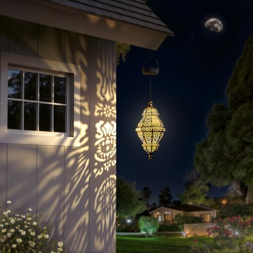 Twinkya Hanging Solar Lights Outdoor Garden Decor, Decorative Waterproof Plastic Moroccan Solar Lantern Lamp, Outside Decorations for Patio Yard Porch Backyard Decor, Gardening Gifts for Women Mom - color: Brown Gold, size: 1pack