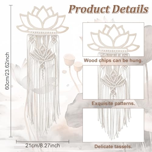 FREEBLOSS 2 Set DIY Macrame Lotus Wall Hanging Kit Macrame Tapestry Wall Hanging with Macrame Frame Lotus Wall Hanging Decor for Living Room Macrame Kit for Beginner with Instruction