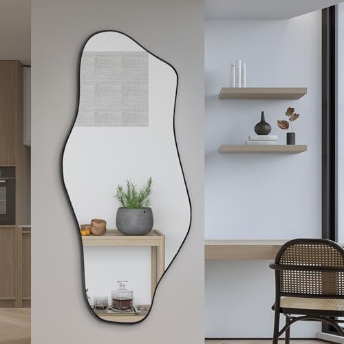 Irregular Mirror, 51.1"x23.6" Large Asymmetrical Frameless Mirror, Modern Abstract Wall Mirrors for Living Room Bedroom Hallway Entryway Bathroom, Hangs Vertically or Horizontally - color: Black, size: 51.1"L x 23.6"W