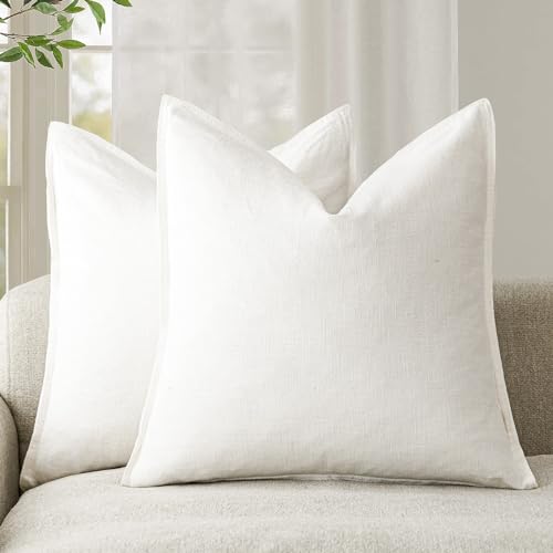 Foindtower Pack of 2, Decorative Linen Solid Throw Pillow Covers Soft Accent Cushion Case Boho Farmhouse Neutral Pillowcase for Chair Couch Sofa Bedroom Living Room Home Decor 16 x 16 Inch Cream White - color: Cream White, size: 16" x 16" (Pack of 2)