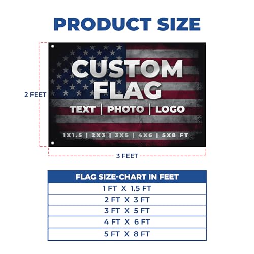 Custom Flagg_New by DreamController 1'x1.5' to 5'x8' with Business Logo, Image or Text | Personalized Outdoor Flags Banner with Grommets for Advertising, Events | Made in USA | Fast delivery | HD - color: Flag Custom