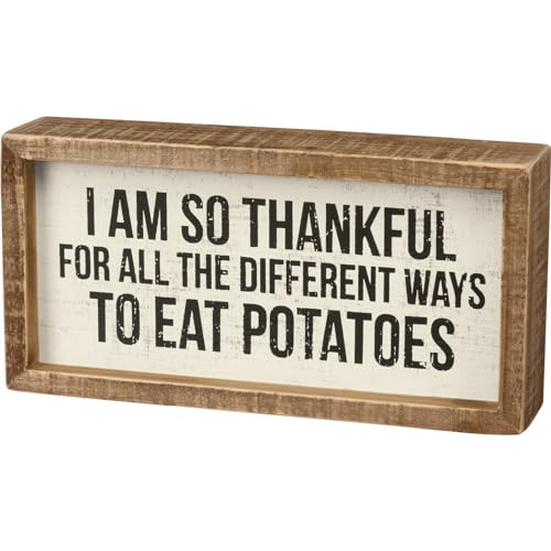 Primitives by Kathy Rustic Farmhouse Decor - Inspirational Wall Art, Wooden Table/Shelf Decor, Boho Kitchen Accessories 5”x7” - style: Eat Potatoes