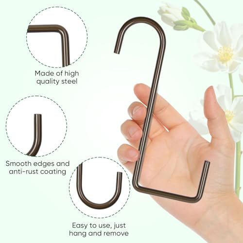ESFUN 6 Pack 2 x 6 inch Fence Hooks Patio Hooks Brown Powder Coated Steel Hangers fits Easily for Vinyl Fences Indoor & Outdoor Hanging Lights, Plants & Planters, Bird Feeder, Pool Equipment