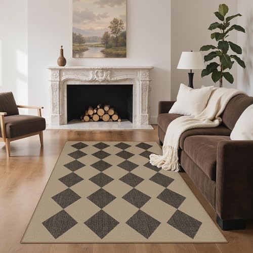GENIMO Indoor Outdoor Area Rug 5'x8', Checkered Easy Jute Rug Machine Washable, Easy-Cleaning, Non Slip Geometric Diamond Outdoor Carpet for Patio, Living Room, Backyard, Porch, Deck, Balcony - color: Smooth Diamond, size: 5' x 8' (Rectangular)