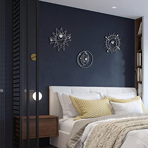 Silver Metal Wall Art, Abstract Sun Moon Star Decor, Modern Line Art Valentine Decorations, Mystical Star Circle Planet Handmade Wall Valentine Decor for Living Room Kitchen Office 9 inch - color: Multi Color