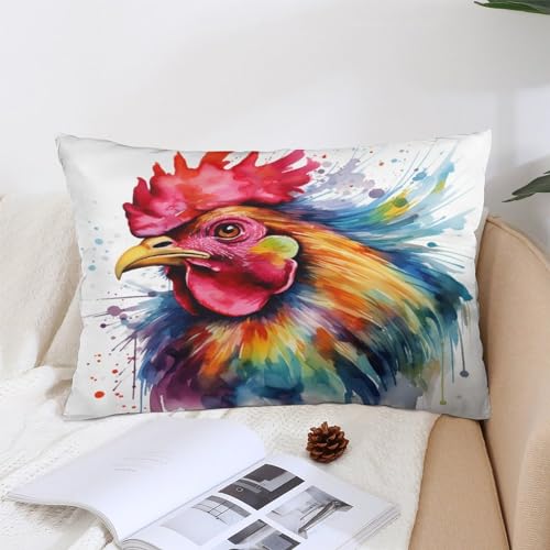 Pillow Cover Watercolor Chicken Lumbar Pillow Case Cushion 12 "x20 Funny Farm Animals Pretty Big Cock Cooling Pillow Cases Double-Sided Printing Design for Decoration Sofa Couch - color: Pattern-9, size: 20" x 12" (Pack of 1)