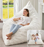 Hobestluk 3 in 1 Bean Bag Chair Giant Bean Bag Chairs for Adults with Plaid Cover Convertible Bean Bag Floor Cushion with Machine Washable Cover for Living Room (Plaid White) - color: Daisy White