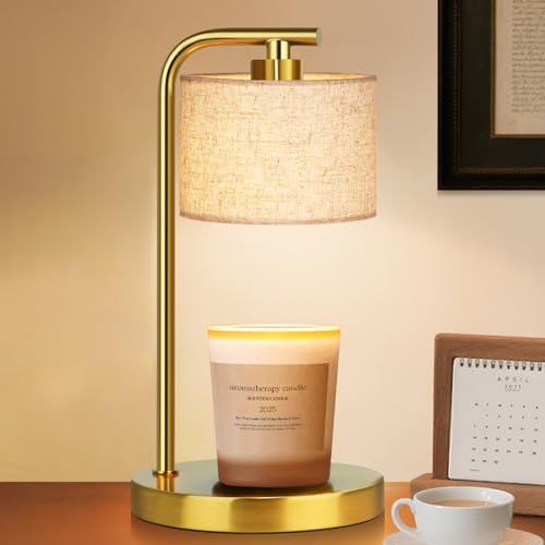 Candle Warmer Lamp with Timer Dimmer, Candle Lamp Warmer with Linen Shade - Birthday House Warming Gift for Women Mom Her - New Home Decor for Bedroom with 2 Bulbs (Gold) - color: Gold