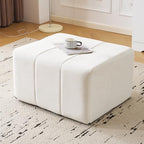 Square Stuffed Pouf Ottoman,Chenille Poufs with Foam Chunk Filling, 27.9 X 16.1 Floor Poufs for Sofa,Accent Foot Rest Stool for Living Room, Beige - color: Beige