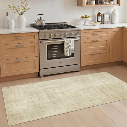 Joydeco Washable 2x5 Hallway Runner Rug Classic, Beige | Water Resistant Low Pile Non Slip Backing for Kitchen Entryway Bedroom Bathroom Dining Room - color: Beige, size: 2' x 5' (Rectangular)