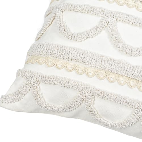 Boho Pillow Covers 18X18 Inch Boho Tufted Throw Pillow Covers Decorative Tassels Cushion Cover Farmhouse Pillow Case for Couch Sofa Bed Living Room Bedroom, Beige - color: Boho Beige, size: 18" x 18" (Pack of 1)