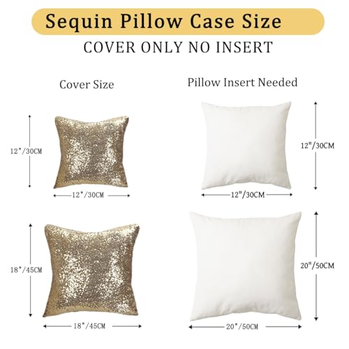 ShinyBeauty 12x12 Inch Champagne Gold Sequined Pillow Cover - Sparkling Throw Cushion for Sofa, Bed, Living Room & Bedroom, Luxury Glitter Decorative Home Decor - color: Champagne Gold, size: 12" x 12" (Pack of 1)