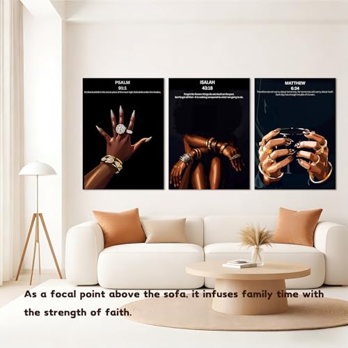 RKYKISS Set of 3 Black Christian Girl Canvas Wall Art, Bible Verse Scripture Picture Prints, Faith Inspirational Painting Poster, Frameless 12x16 Inches - color: Bible Frameless, size: 12"L x 16"W