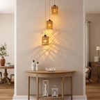 Finktonglan 3-Light Rattan Pendant Light, Boho Farmhouse Woven Hanging Light Fixture, Adjustable Kitchen Island Pendant Lighting for Dining Room Bedroom Entryway, Bulbs Not Included