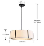 Shrine Lighting Drum Pendant Light, Modern Style, Drum Chandeliers for Dining Room, D18'' x H6'', Adjustable Chains 39'', E12*4 Sockets, White Lampshade & Black Finish - color: Black D18''