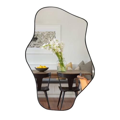 Irregular Wall Mirror, 21"x14" Asymmetrical Mirrors, Modern Frameless Mirror for Wall, Unique Shaped Mirrors for Living Room Bathroom Bedroom Hallway Entryway Fireplace - color: Black, size: 21"L x 14"W