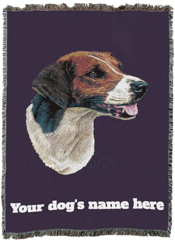 Pure Country Weavers English Foxhound Dog Personalized Woven Blanket Purple by Robert May - Gift Cotton Tapestry Throw - Made in The USA - 72" x 54" - color: Purple, size: 72" x 54" - Custom
