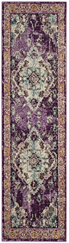 SAFAVIEH Monaco Collection Runner Rug - 2'2" x 6', Violet & Light Blue, Non-Shedding & Easy to Clean, Distressed Medallion Design, Ideal for Hallway, Foyer, Entryway, Kitchen, Bedroom (MNC243L) - color: Violet/Light Blue, size: 2'2" x 6' (Runner)