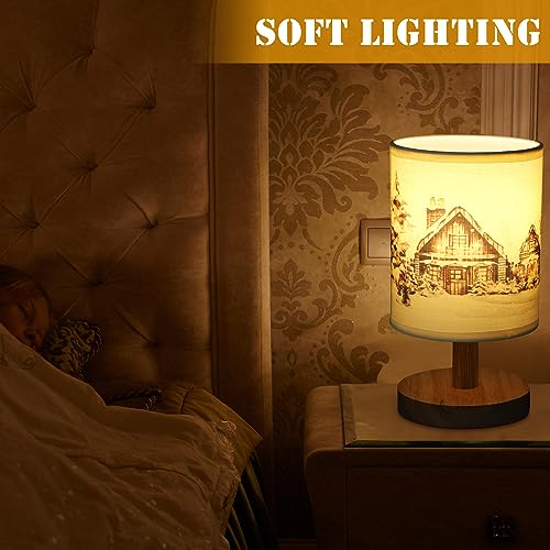 VIHOSE Christmas Table Lamp Indoor Vintage Lamp Shades Small Christmas Lamp Shade Linen Fabric Nightstand Shade Lamp Santa Night Light Christmas Desk Decorations for Bedroom Home Decor - style: Xmas Tree