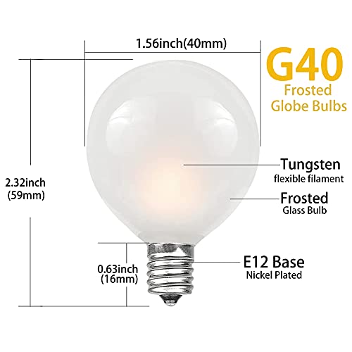 SUNSGNE 25Ft Outdoor Patio Lights G40 Globe String Lights with 27 Frosted White Bulbs, Waterproof Connectable Hanging String Lights for Christmas Patio House Backyard Balcony Party, White Wire - color: Frosted White-White, size: 25 Ft