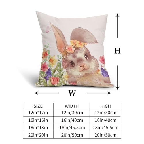 Happy Easter Pillow Covers 16x16 Inches Easter Bunny Rabbit Throw Pillow Case Set of 2 Colorful Eggs Pillow Cover Cotton Linen Spring Floral Cushion Cover for Home Couch Sofa Bedroom Livingroom - color: Easter Bunny231123, size: 16" x 16" (Pack of 2)