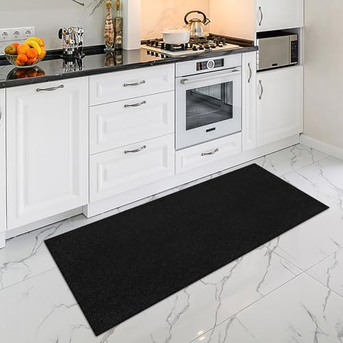 Woven Runner Rug 2x5 Ft Washable Runners Runner Rug for Hallways Cotton Non Slip Rubber Backed Kitchen Runner Braided Indoor Floor Carpet for Entryway Hallway Kitchen Bedroom, Black - color: Black/Dark Grey, size: 2x5