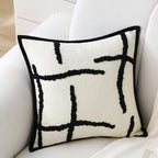 Boho Decorative Throw Pillows with Inserts, 18" x 18" Soft Tufted Modern Chenille Pillow, Pillows for Home, Patio, Couch, Bedroom, Living Room (Black Lines - Cream White Background) - style: Black Lines