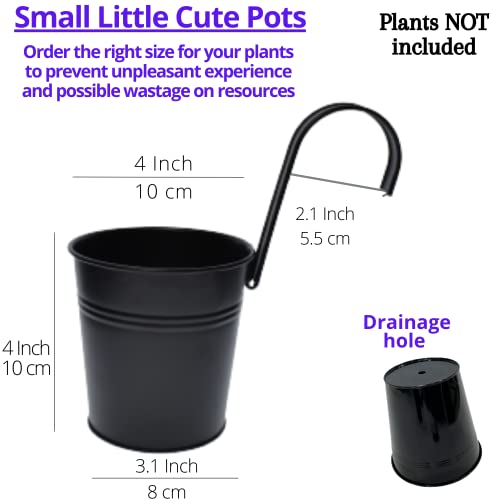 LaLaGreen Small Hanging Planters - 10 Pack, 4 Inch Black Metal Bucket Small Flower Pots for Outdoor Outside, Balcony Railing Hanging, Cute Garden Decor Rail Wall Farmhouse Rustic Deck Porch Succulent - size: 4 Inch (Black)