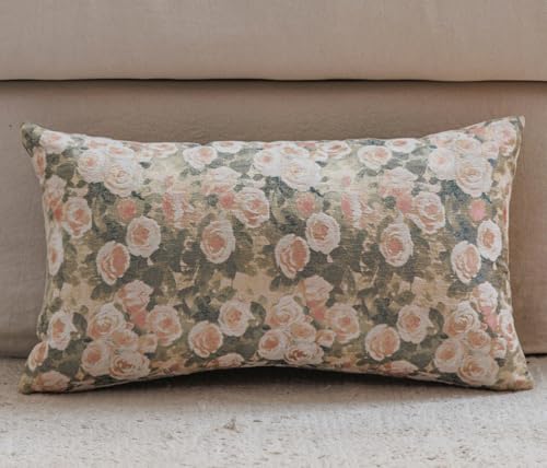 Spring Floral Woven Pattern Throw Pillow Cover Decorative Vintage Farmhouse Home Decor Textured Cushion Case for Couch Sofa Bed Living Room Bedroom (Green, 12x20 (Pack of 1)) - color: Green, size: 20" x 12" (Pack of 1)
