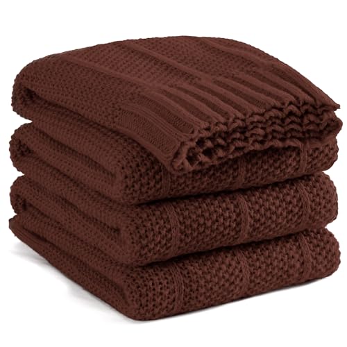 Carriediosa Knit Throw Blanket for Couch 60" X 80" Twin, Soft Cozy Stripe Pattern Cable Knitted Throws Fall Fluffy Textured Solid Home Decor Blankets Couch Cover for Bed Sofa, Dark Brown - color: Dark Brown, size: 60" X 80"