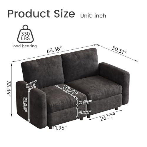 Guyii 2 Seats Sectional Sofa Comfy Loveseat Upholstery Couch Dark Gray Color for Living Room Apartment Bedroom - color: Dark Gray, size: 2 seater